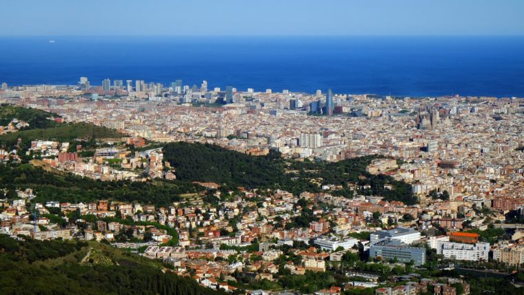 mar, skyline, Barcelona, paisatge