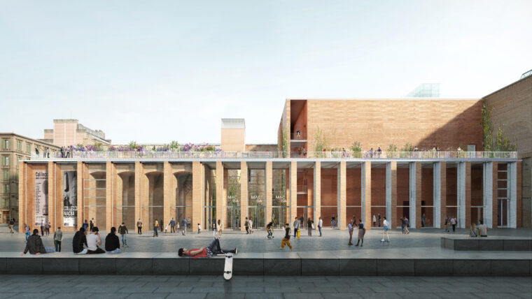 Imatge recreada digitalment del futur porxo de l'ampliació del MACBA, a la plaça dels Àngels.