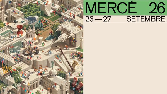 Cartell que anuncia les activitats de la festa major i que mostra un espai reduït on hi caben tots els escenaris de la celebració