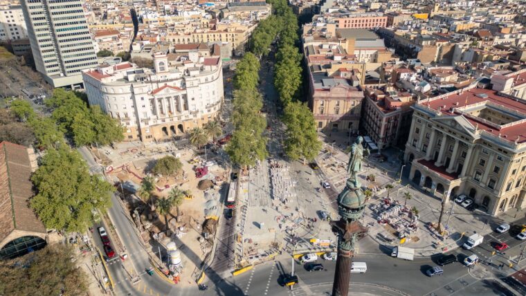 Vista aèria de la Rambla des del monument de Colom